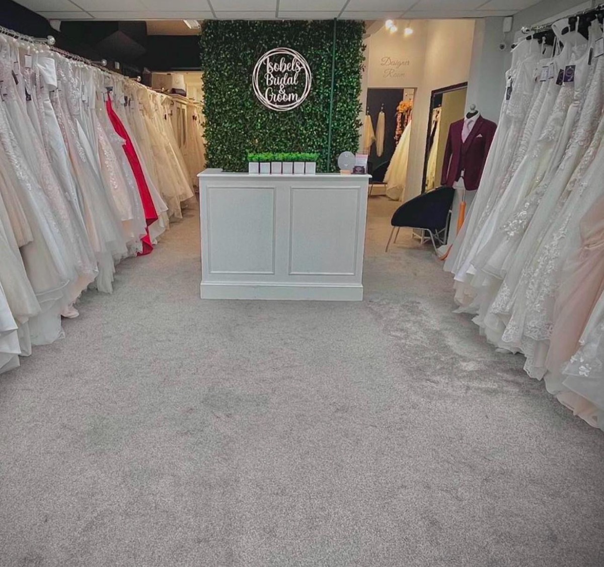 Inside the Isobel's Bridal & Groom boutique in Poole