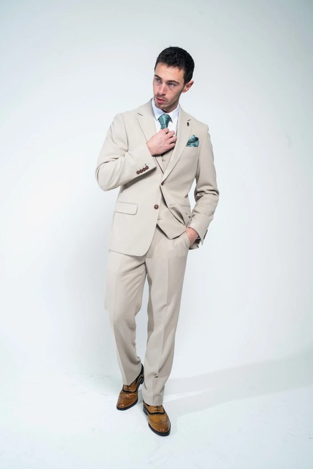 Charlton wedding suit in stone by Charles Grey, to buy at Isobels