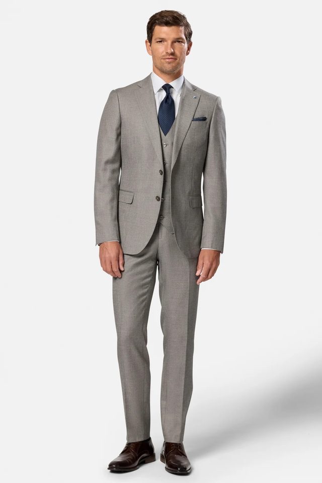 Marco wedding suit in stone by Benetti, to buy at Isobels