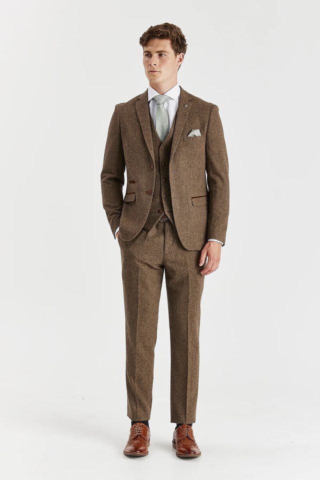 Oscar wedding suit in brown by Paul Andrew, to buy at Isobels