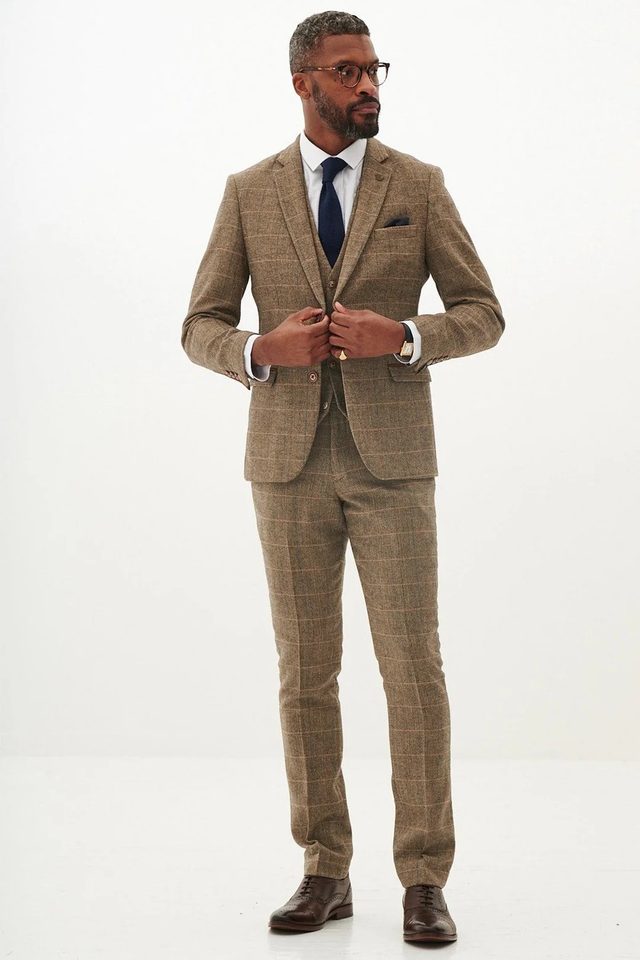 Ted wedding suit in tan by Marc Darcy, to buy at Isobels